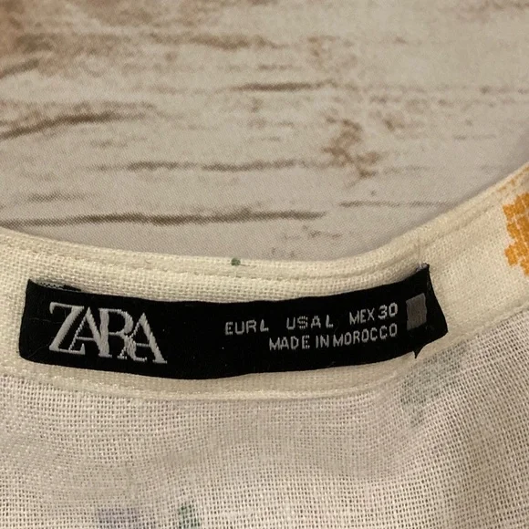 ZARA Oversized Linen Blend Floral Print MIDI Kaftan Dress White Large - Picture 3 of 13